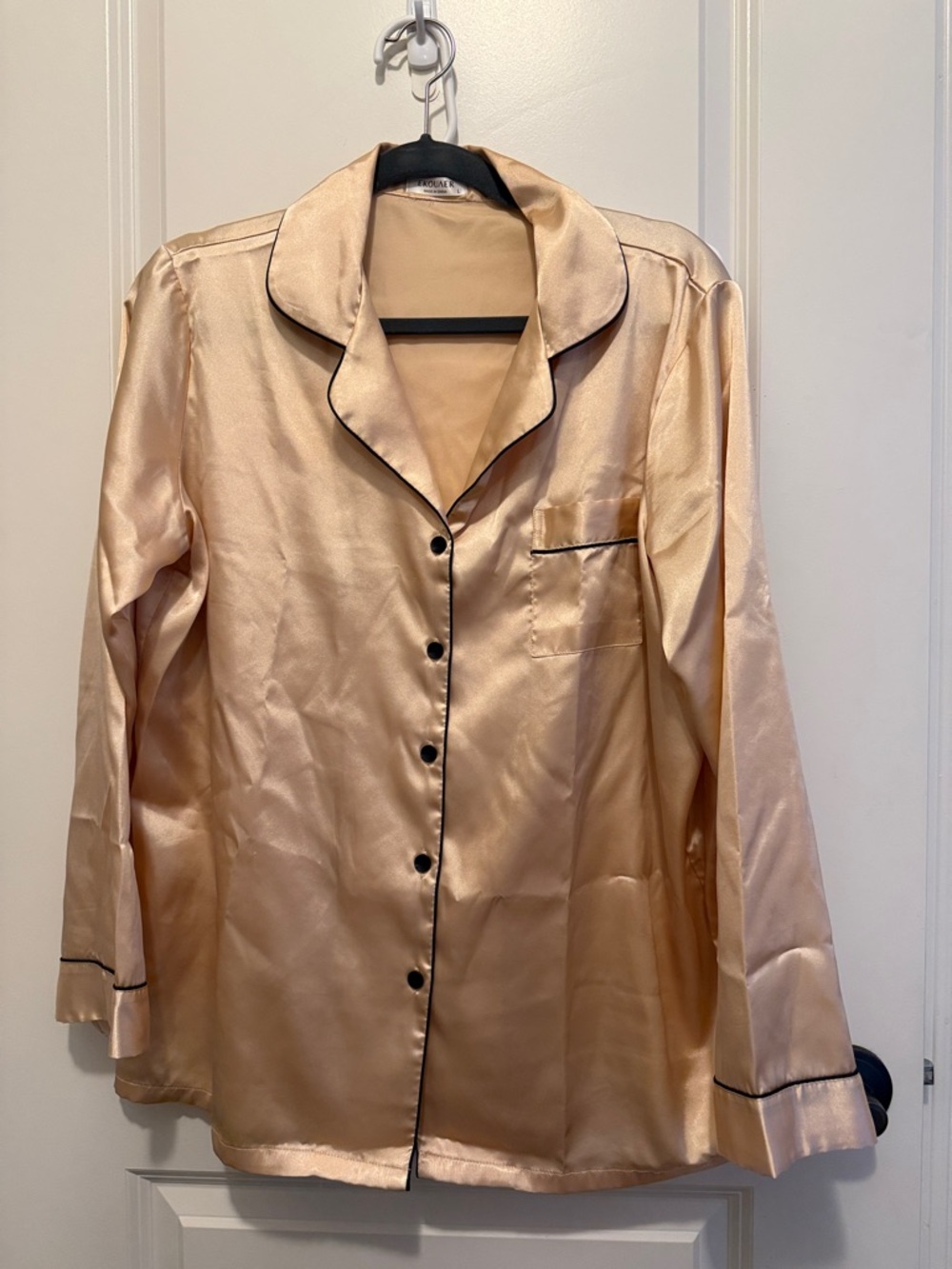 Silky Satin Pajamas in Champagne with Contrast Piping